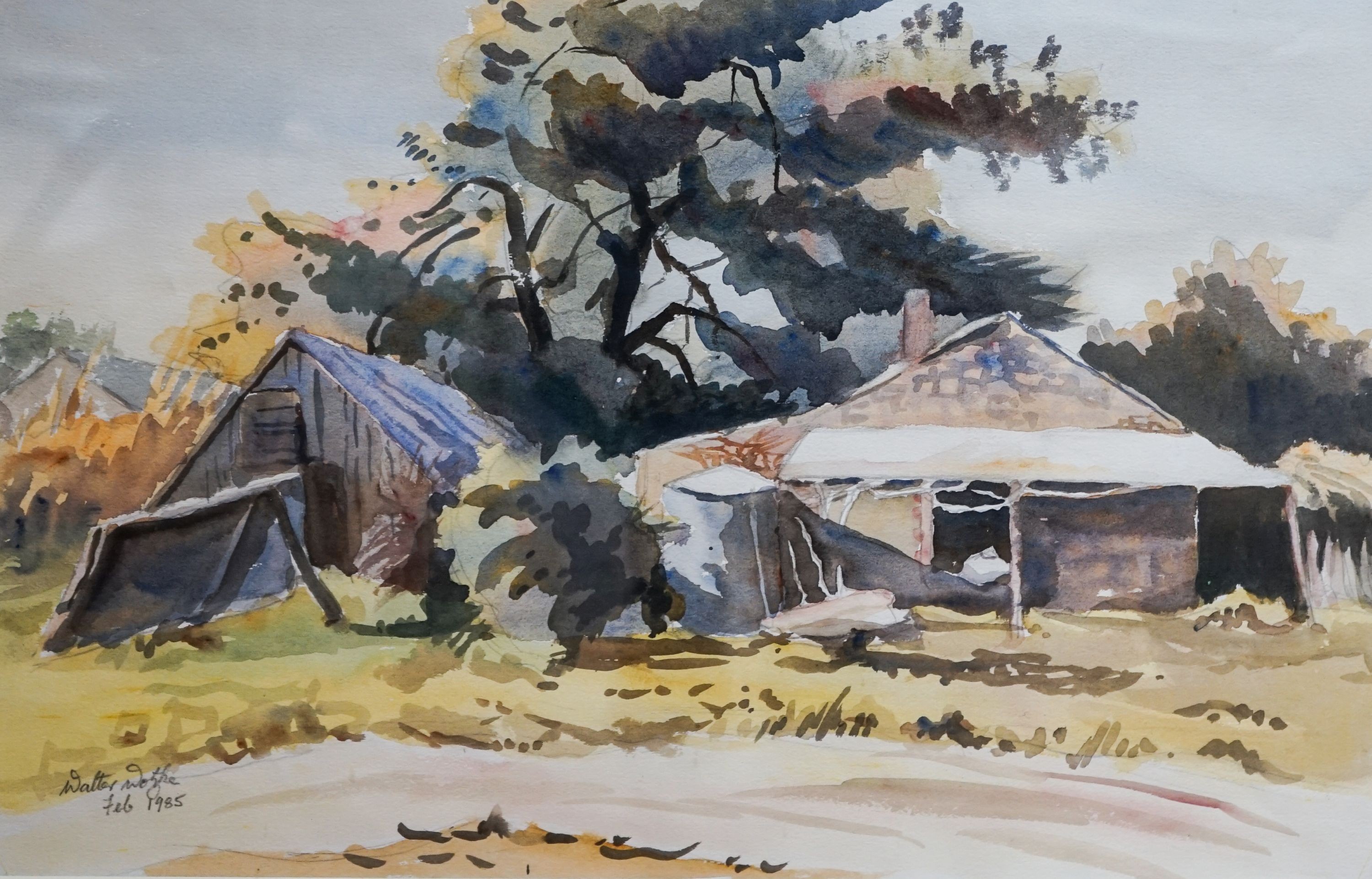 Walter Wotzke, watercolour, Cottage in Victoria Street, Hahndorf, South Australia, signed and dated 1985, 37 x 56cm